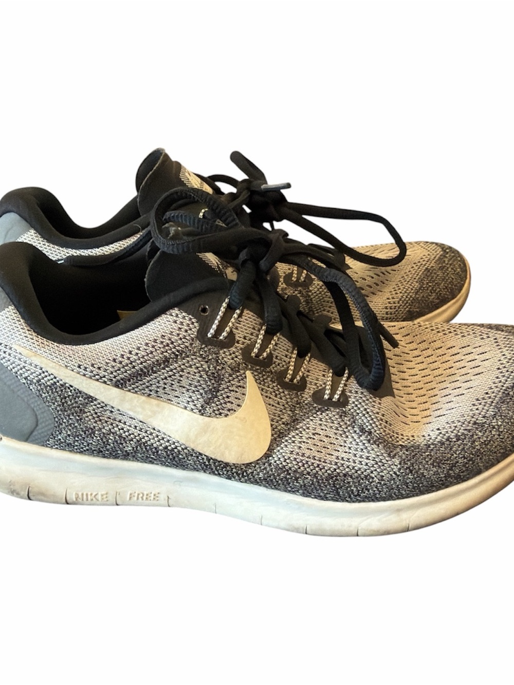 Nike Women's Gray and White Knit Running Sneakers